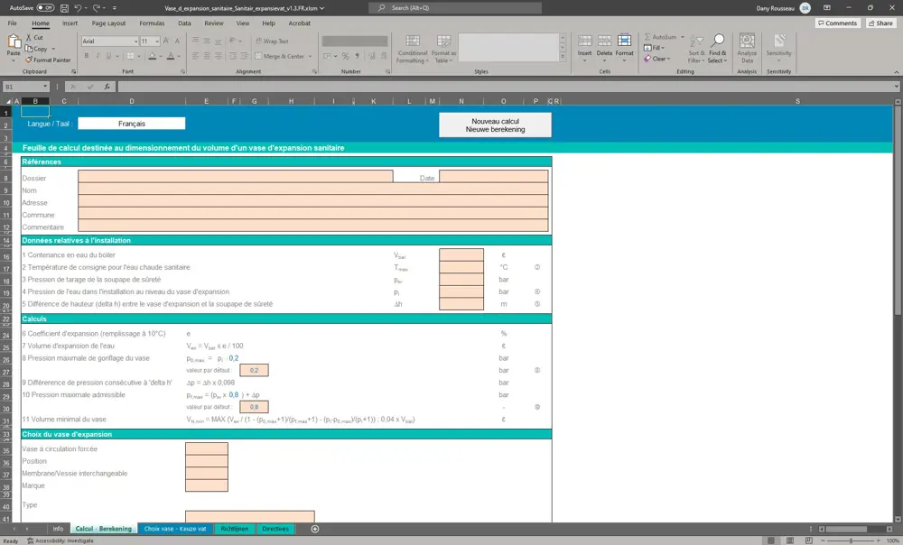 Outil Buildwise • Dimensionnement des vases d'expansion sanitaires — free download